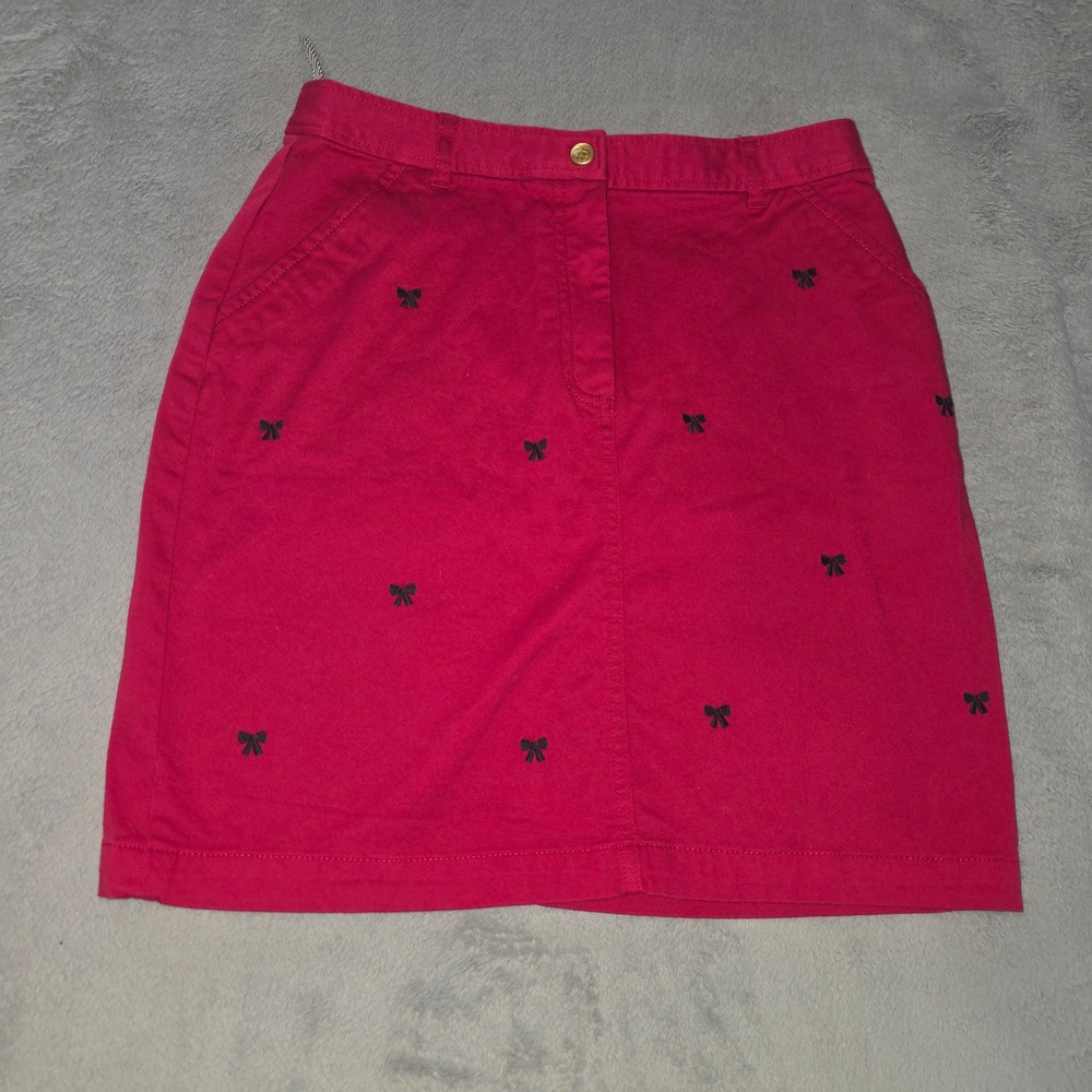 Brooks Brothers Fleece Red Embroidered Bow Mini Skirt 16 Cotton Blend